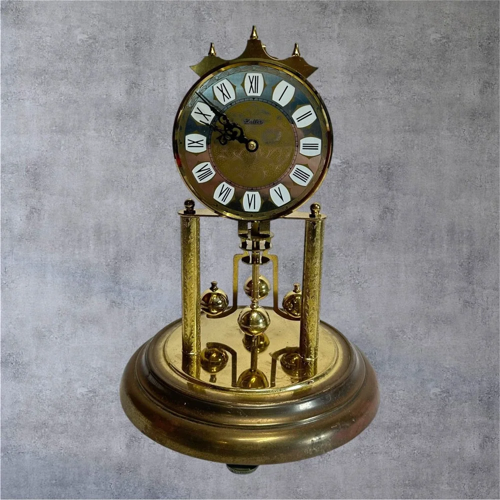 Haller Anniversary Clock Vintage‎ Gold Tone Glass Dome West Germany - Needs Work